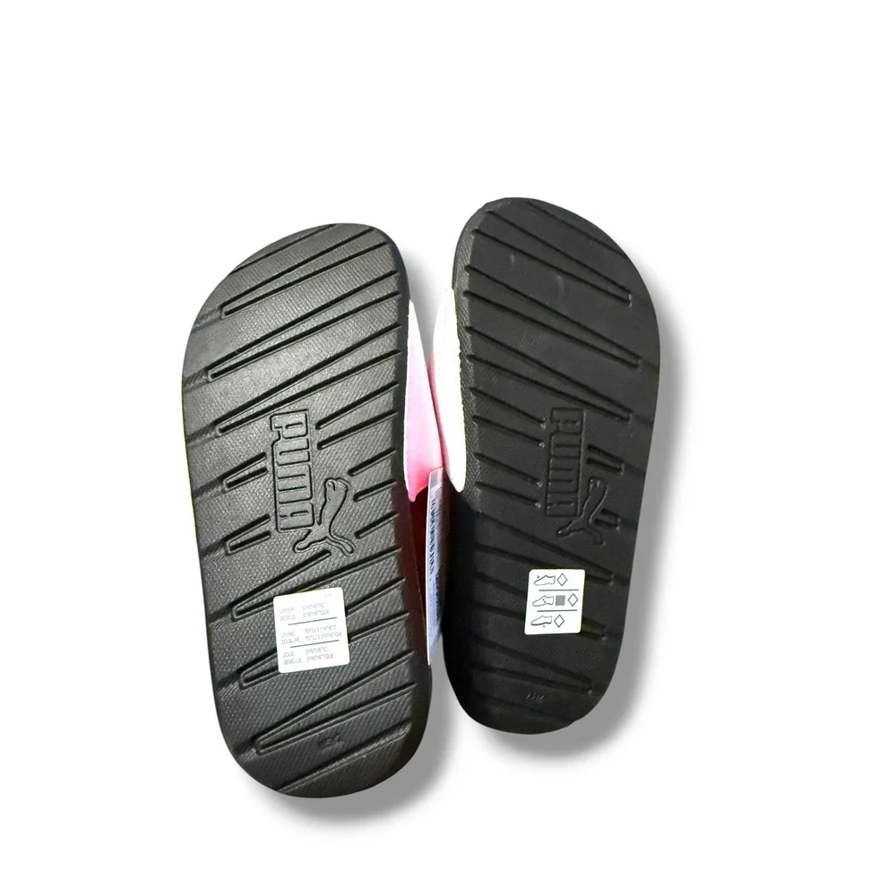 Puma Slide Sandals Girls Size 12C Pink Black Logo Slip On Lightweight NEW - Picture 5 of 6